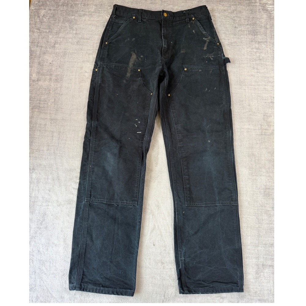 Carhartt Pants Mens 33x34 Black B01 Double Knee Work USA Made Distressed Grunge